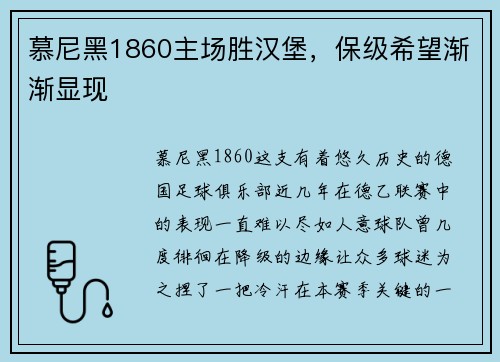 慕尼黑1860主场胜汉堡，保级希望渐渐显现